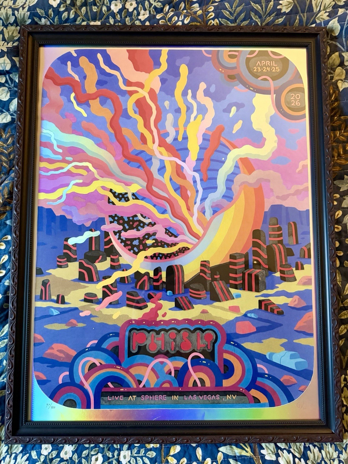 Phish 2026 Sphere Las Vegas 2026 Graham Yarrington FRAMED RAINBOW FOIL Poster