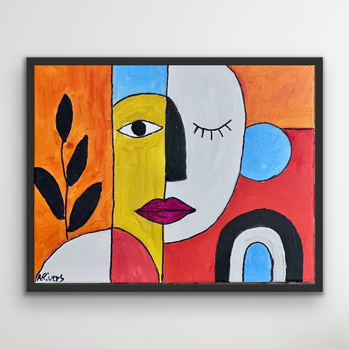 ARivers Cubism Modern Art Abstract Lady Portrait Painting 14x11 Canvas Original
