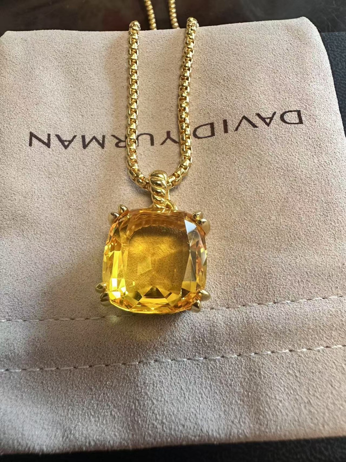 New Sterling*GOLD Diam.Lemon&Citrine 14mm ChatelaineDavid Pendant Necklace
