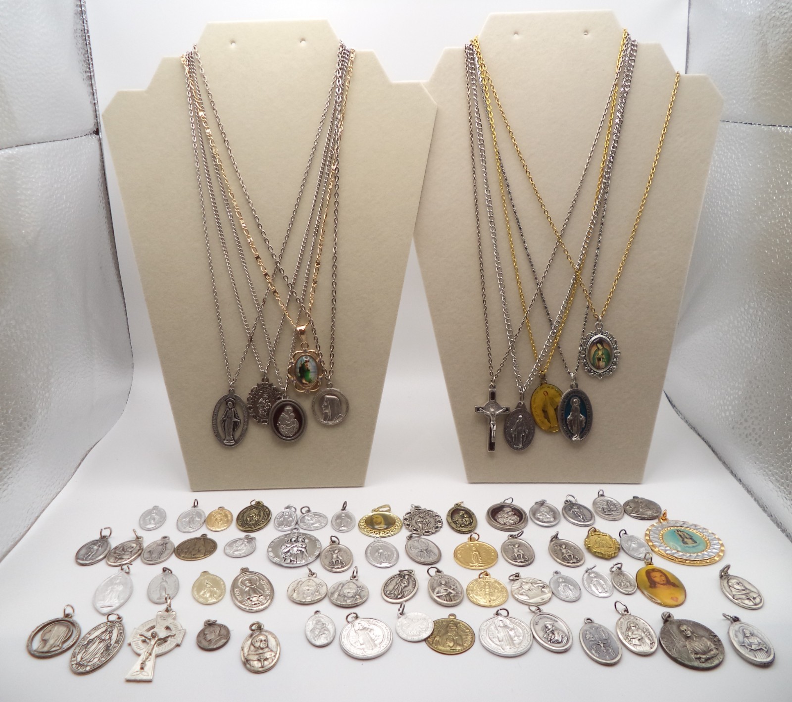 Vintage Catholic Religious Medals Jewelry Lot Saints Miraculous Mary Necklaces Vintage Catholic Religious Medals Jewelry Lot Saints Miraculous Mary Necklaces