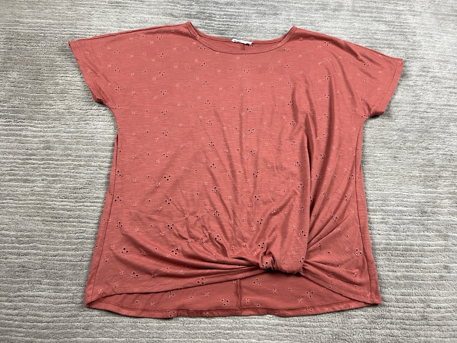 24/7 Maurices Top Womens Large Orange Floral Gathered Hem Short Sleeve Casual