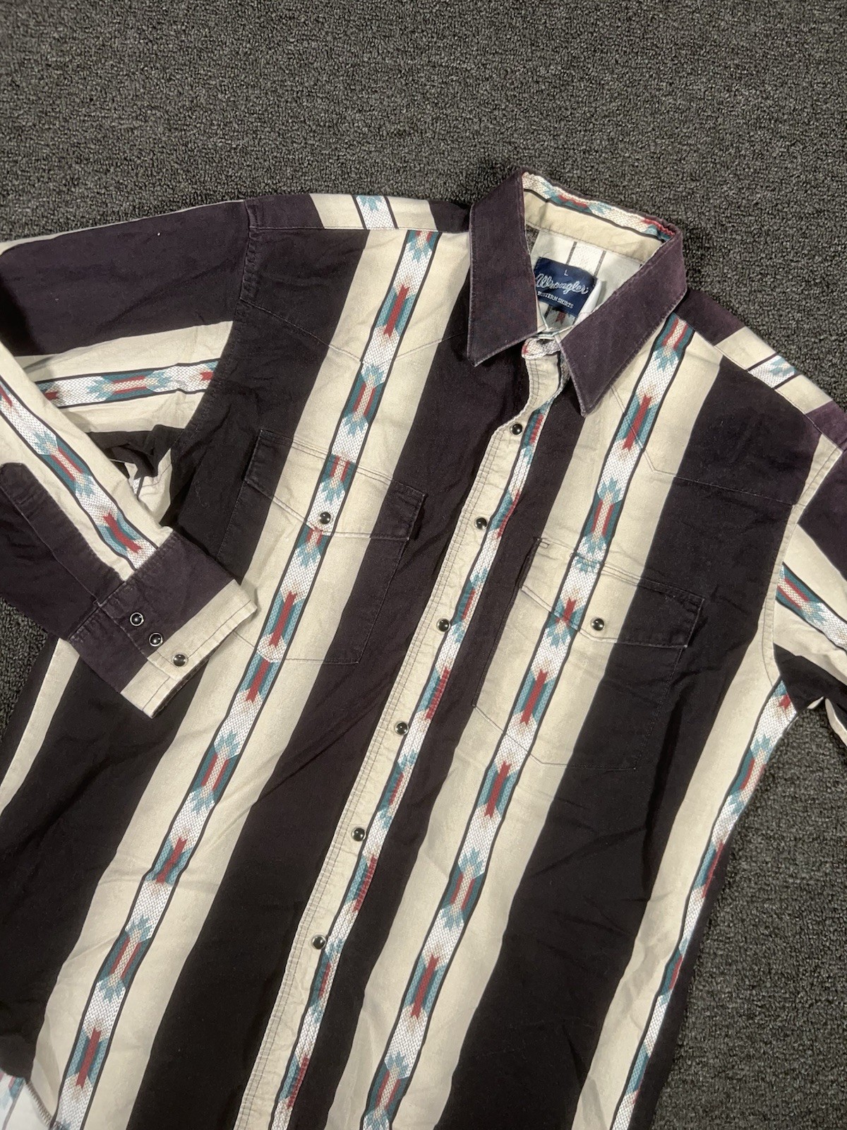 Vintage 80s Wrangler Brushpopper Shirt Men’s Large Aztec Pearl Snap Western
