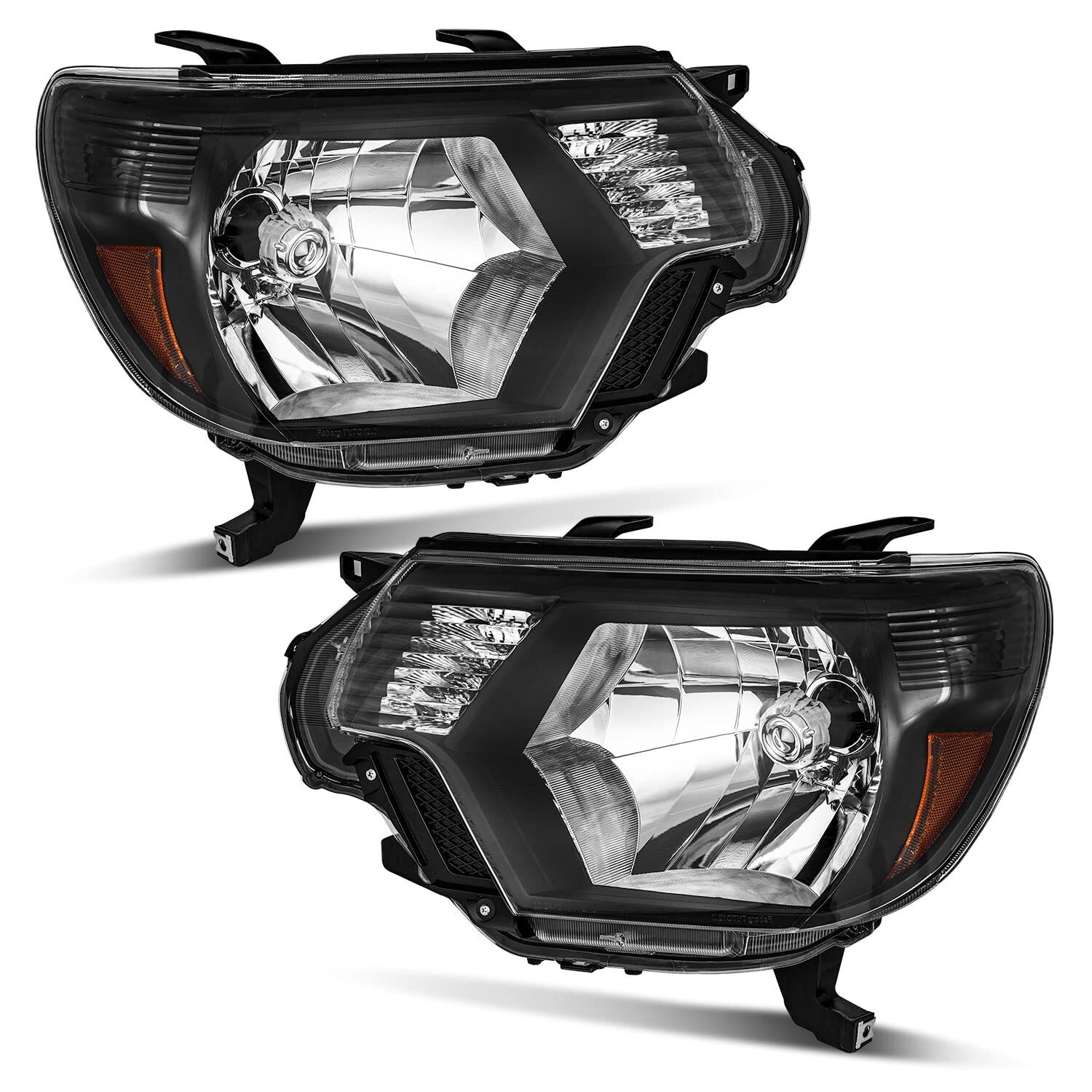 WEELMOTO Headlights Assembly For 2012-2015 Toyota Tacoma Pickup Black Housing