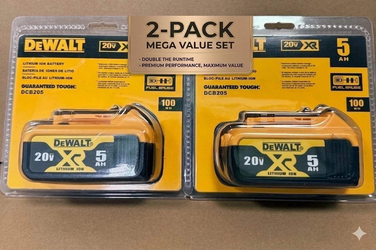 2 Pack DEWALT DCB205 20V Max XR 5.0Ah Lithium-Ion Battery New In Pack Batteries 2 Pack DEWALT DCB205 20V Max XR 5.0Ah Lithium-Ion Battery New In Pack Batteries