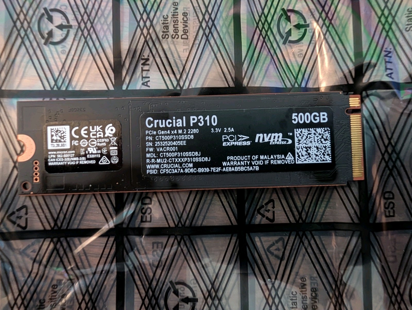 Crucial P310 500GB PCIe Gen4 NVMe M.2 Internal SSD