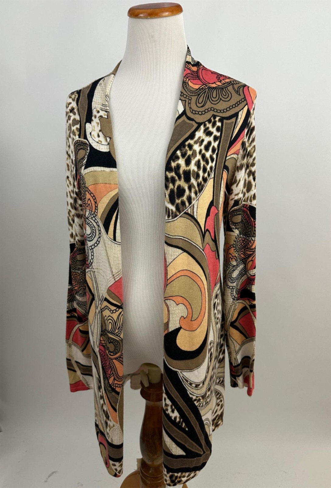 CHICO\'S Sydney animal print cotton blend cardigan sweater Size 1/ M