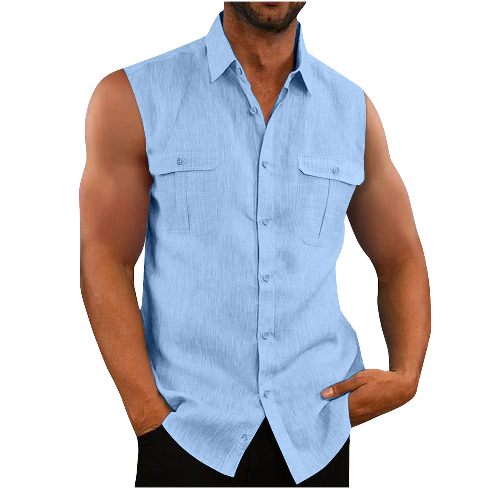 New Mens Casual Shirt Summer Sleeveless Button Down Muscle Fit Tank Tops Vest A+