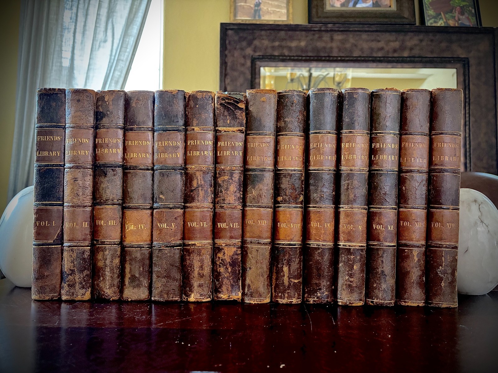 RARE COMPLETE 14 Vol Friends' Library 1837-50 Quaker Leather Set