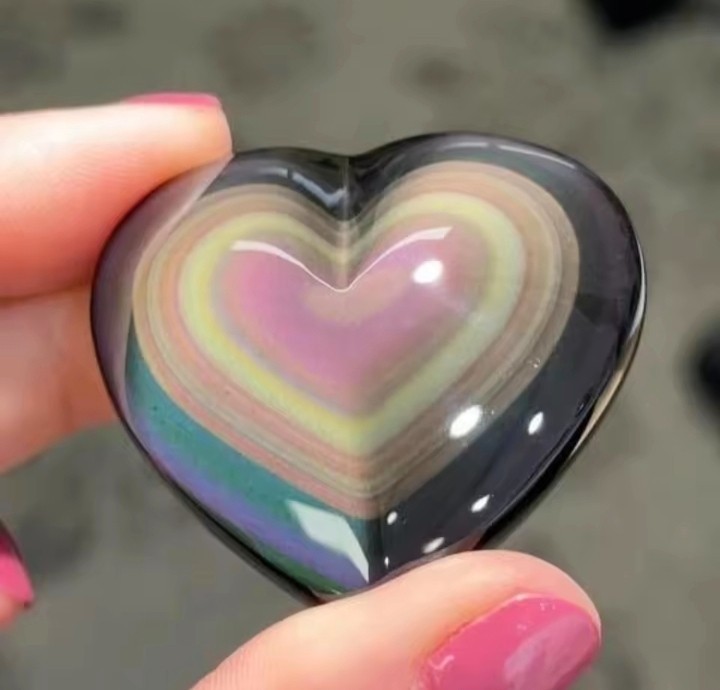 Rainbow Obsidian Heart, Puffy Natural Stone, Healing Crystal, Gemstone, 20-40 gm Rainbow Obsidian Heart, Puffy Natural Stone, Healing Crystal, Gemstone, 20-40 gm