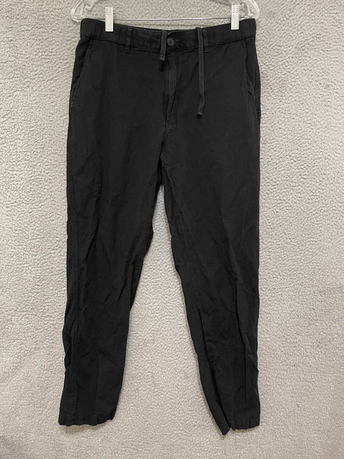 UNIQLO Pants Mens Linen Blend Size Medium Black Drawstring Adult