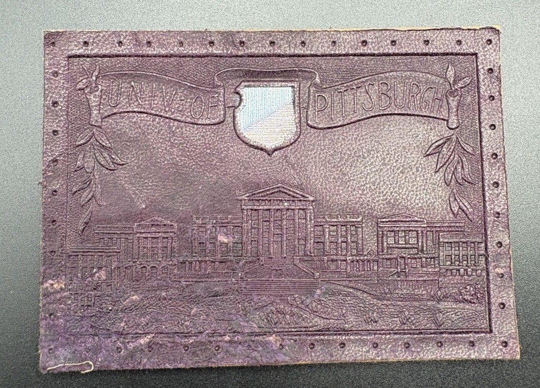 c1910 Large University of Pittsburgh Pitt Tobacco Leather Campus 3.5x2.5 Antique