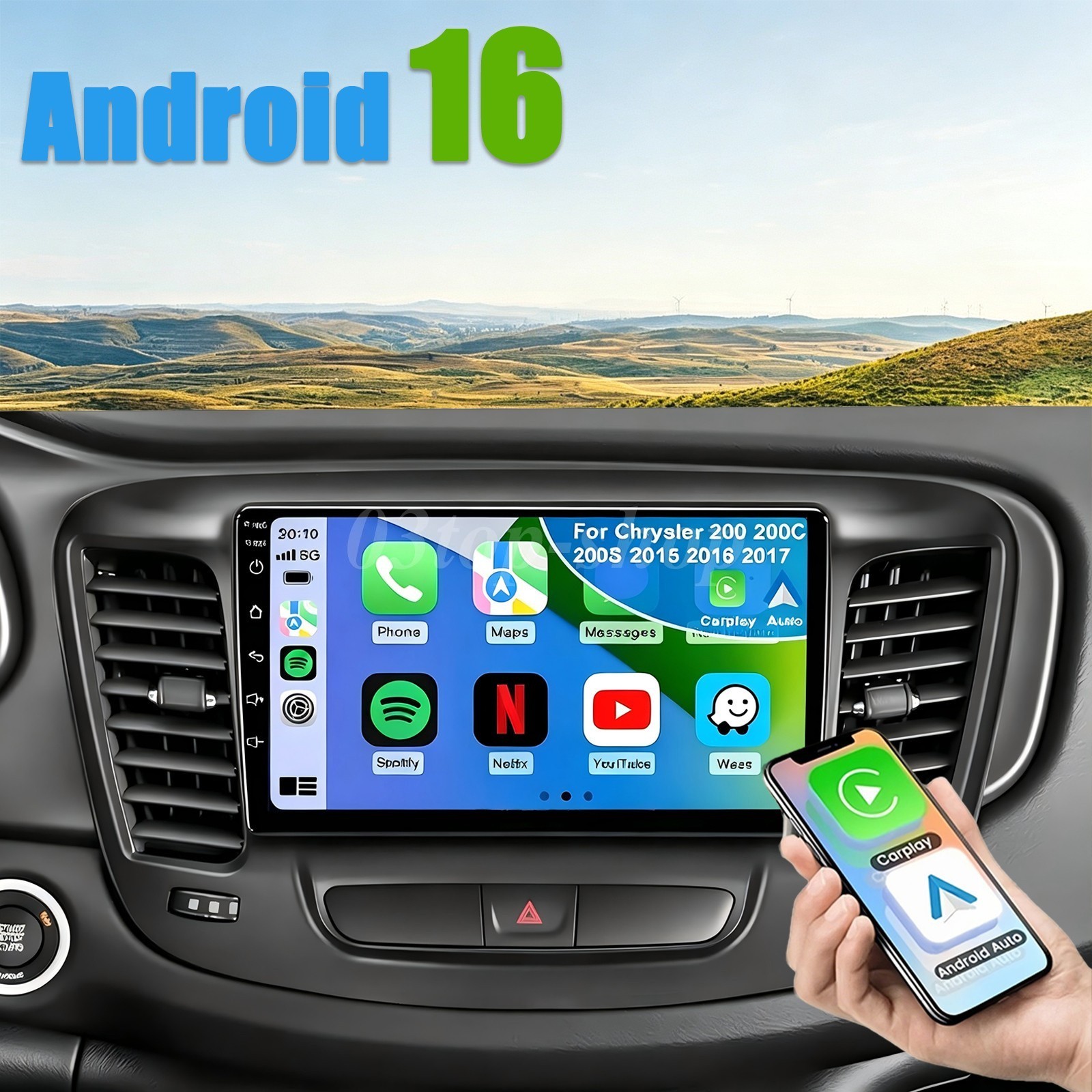 For 2015-2019 Chrysler 200 200C 200S Stereo Radio 64G Android 16 Carplay GPS Cam For 2015-2019 Chrysler 200 200C 200S Stereo Radio 64G Android 16 Carplay GPS Cam