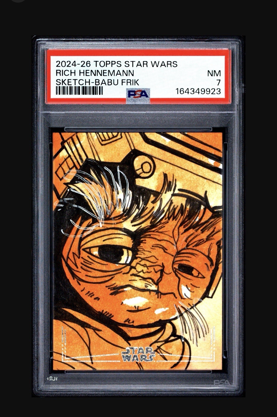 Topps 2024-26 Star Wars PSA 7 Babu Frik Sketch Auto Rich Hennemann RARE COLOUR 