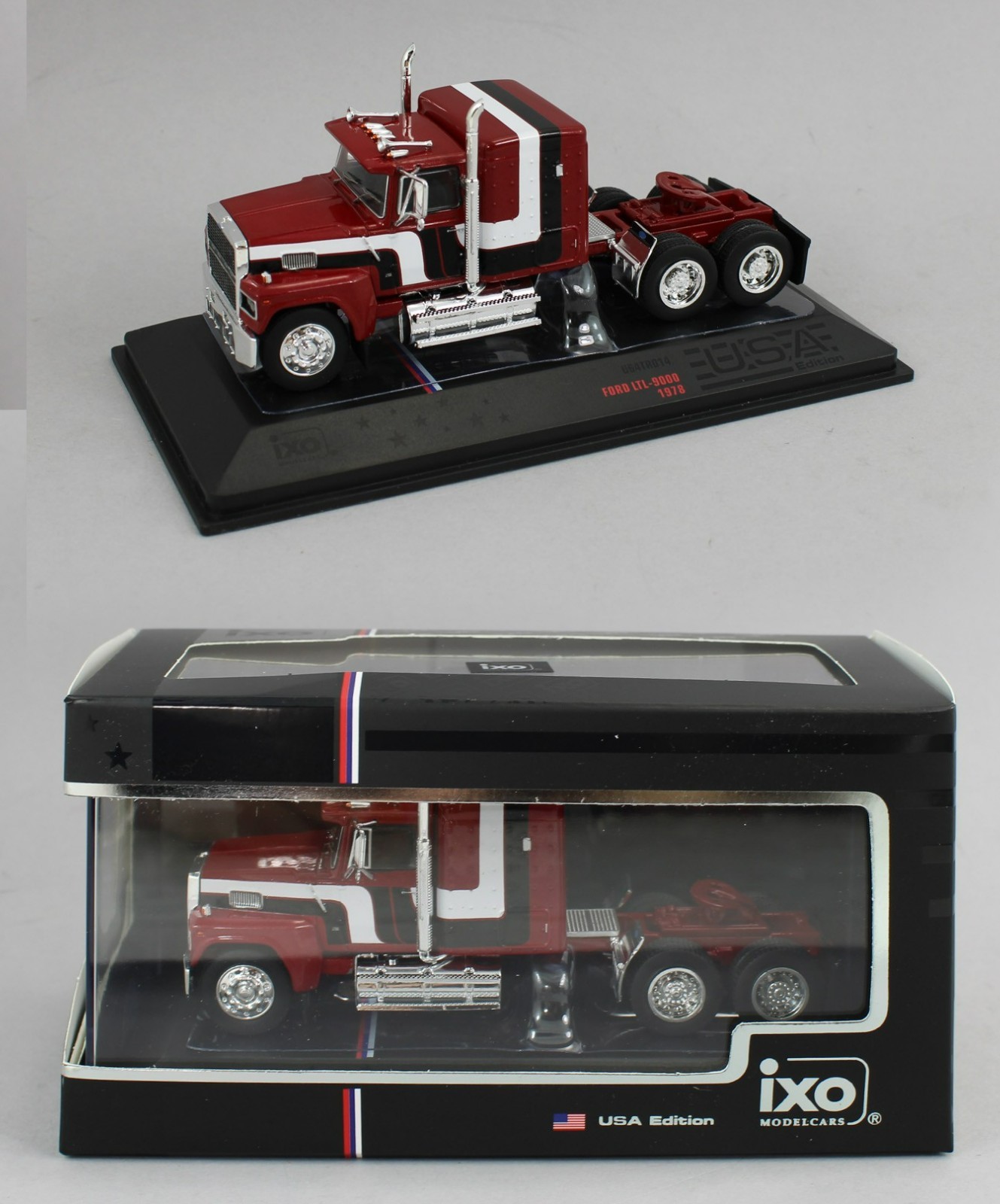 1:64 IXO Models *DARK RED & BLACK* FORD LTL 9000 Flattop Semi Truck NIB
