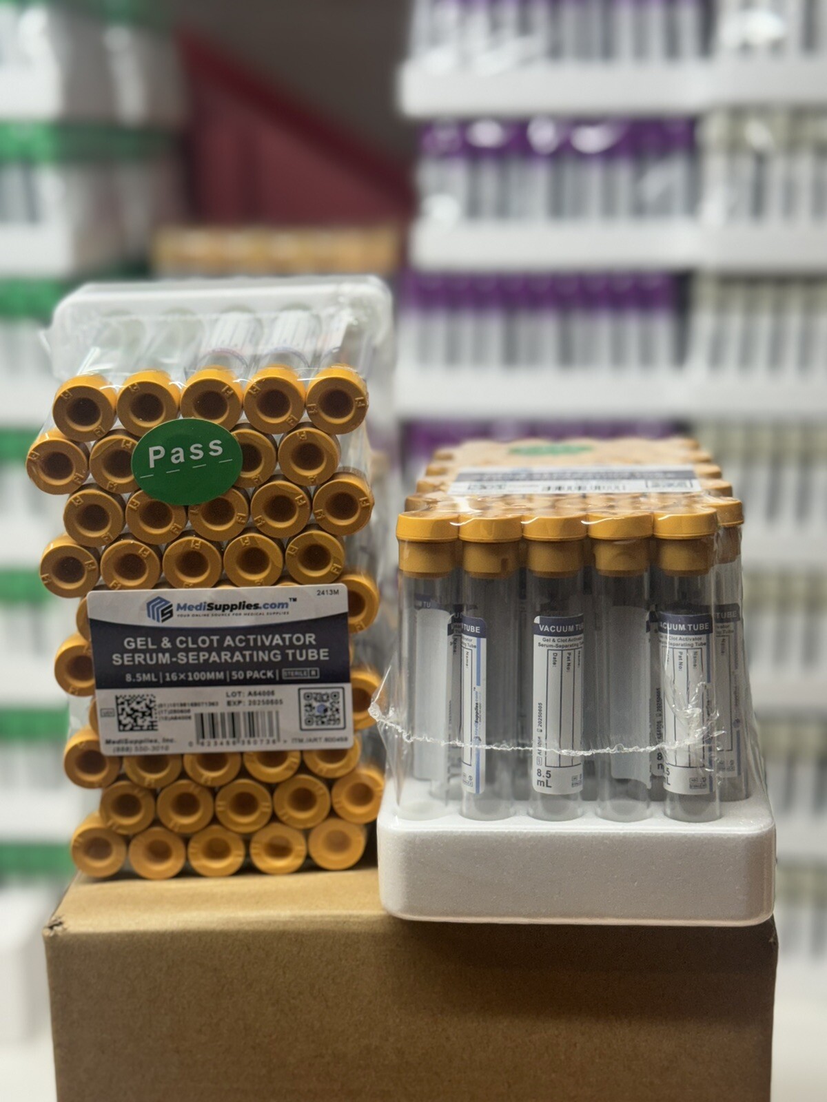 200 Pcs/2 Racks Vacuum Gel Tubes SST, Tiger top, 16x100mm 8.5mL, EXP 10/2026