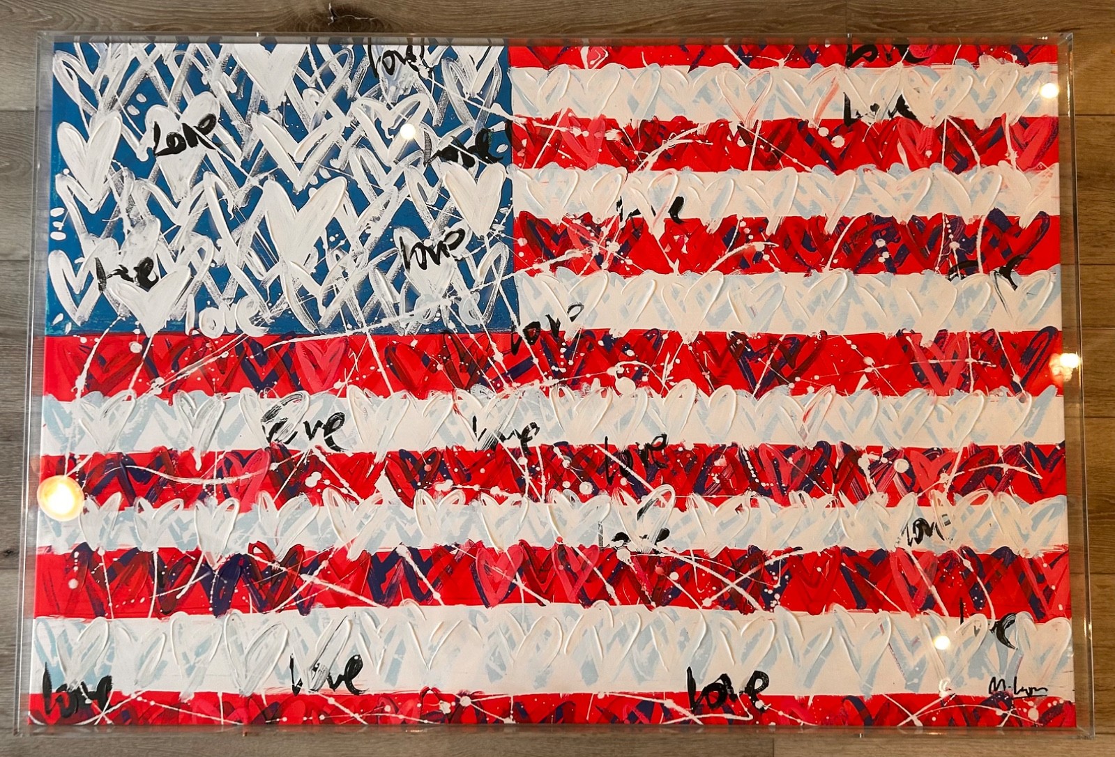 Mercedes Lagunas Original Acrylic Painting USA Love Flag Framed 1/1 Pop Art RARE Mercedes Lagunas Original Acrylic Painting USA Love Flag Framed 1/1 Pop Art RARE