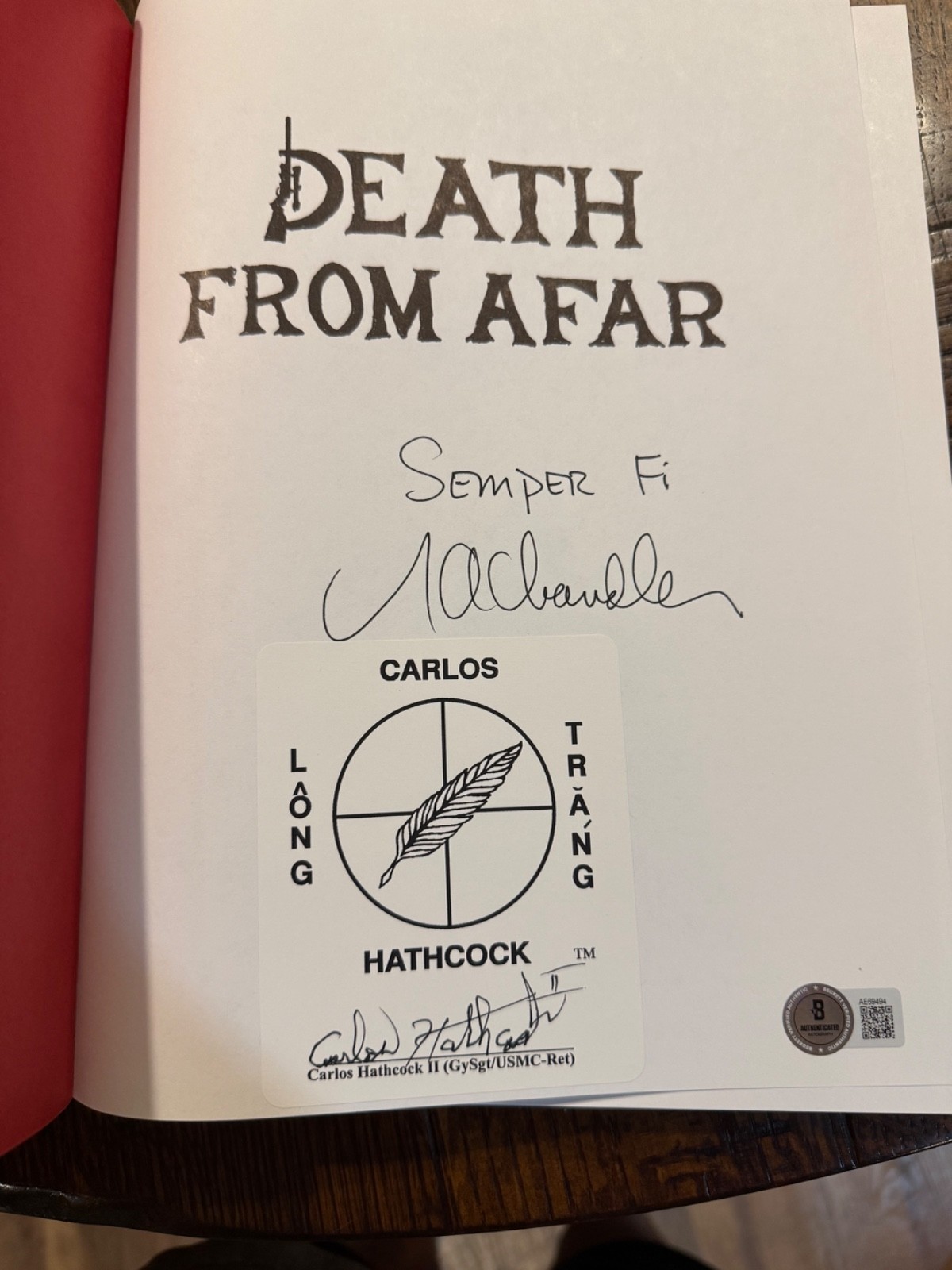 CARLOS HATHCOCK SIGNED Death From Afar IV + RARE LONG RANGE STICKER BECKETT BAS