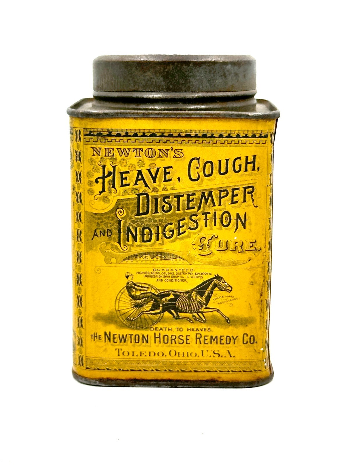 Vintage 1892-1910 Newton’s Heave, Cough, Distemper & Indigestion Cure Empty Tin