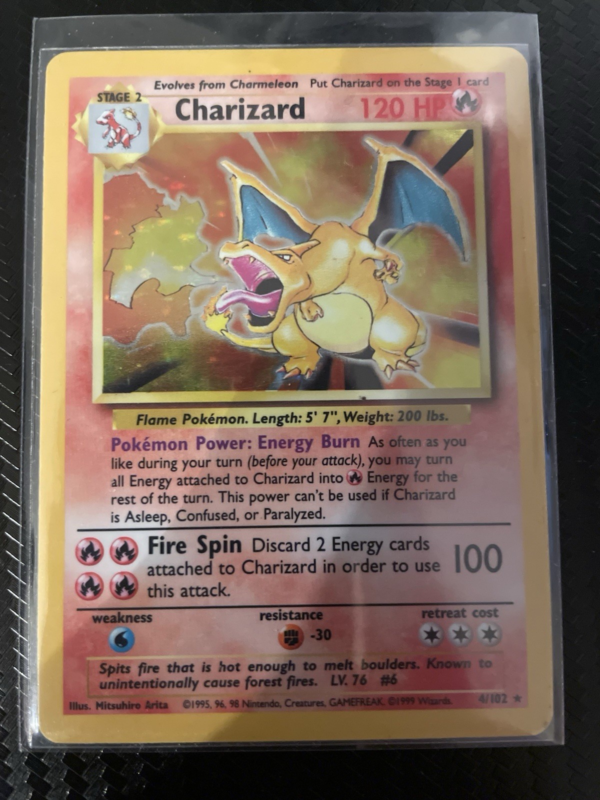 Wizards 1999 Pokémon Base Set Charizard Holo Card 4/102 English Lp- / MP+