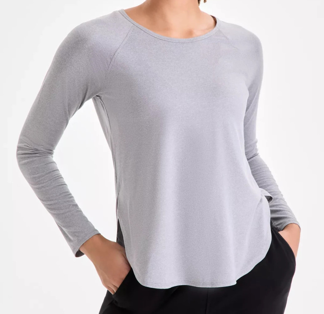 ID Ideology Women\'s Performance Long-Sleeve Top M Storm Grey Scoop Neck $25.