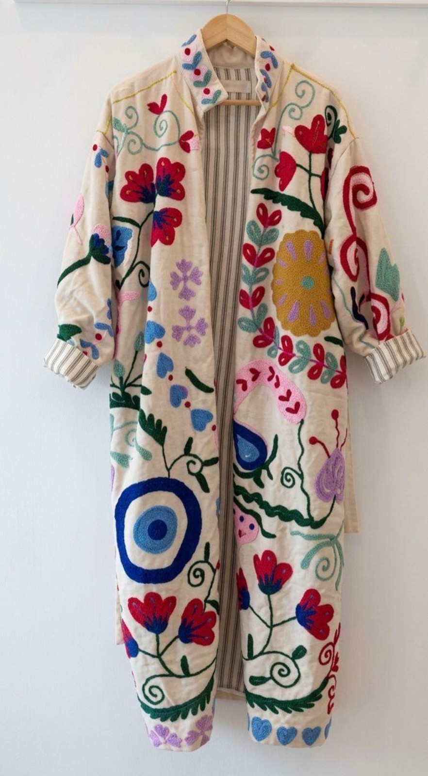 White Velvet Embroidery Suzani Kimono Robe | Lightweight Boho Cover Up | Winter