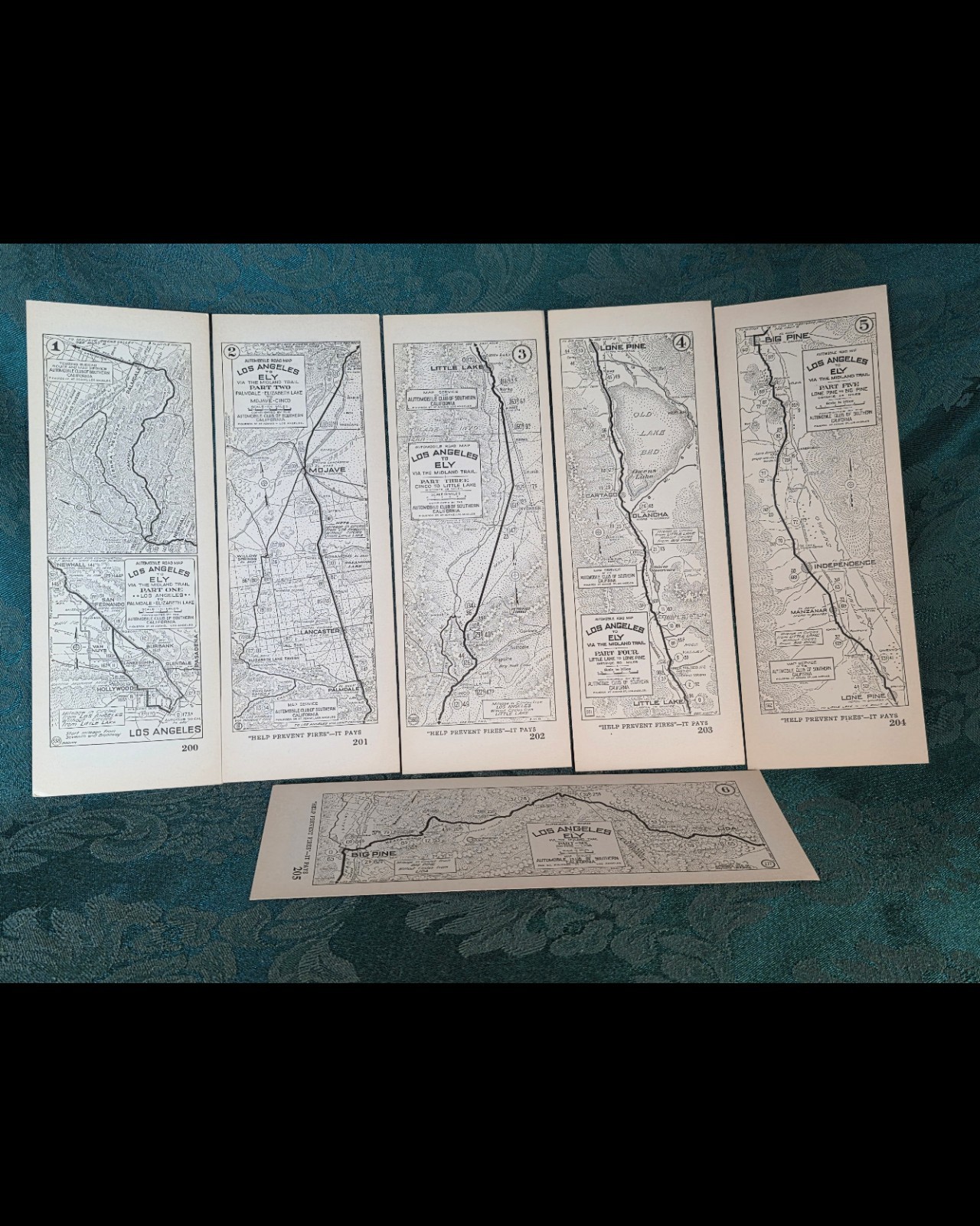 1920s L.A. To Ely Pts 1-6 Automobile Club of Southern Calif AAA Maps 200-205 Set 1920s L.A. To Ely Pts 1-6 Automobile Club of Southern Calif AAA Maps 200-205 Set
