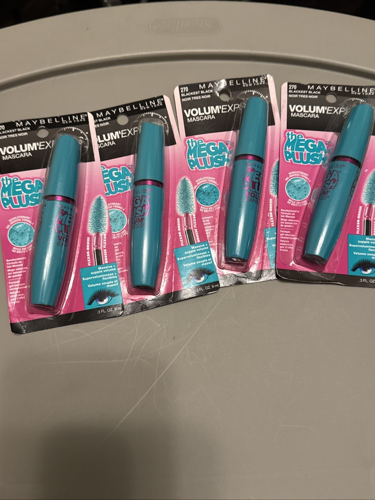 270 MAYBELLINE Volume Express Mega Plush Mascara Blackest Black Washable, 4 pack 270 MAYBELLINE Volume Express Mega Plush Mascara Blackest Black Washable, 4 pack