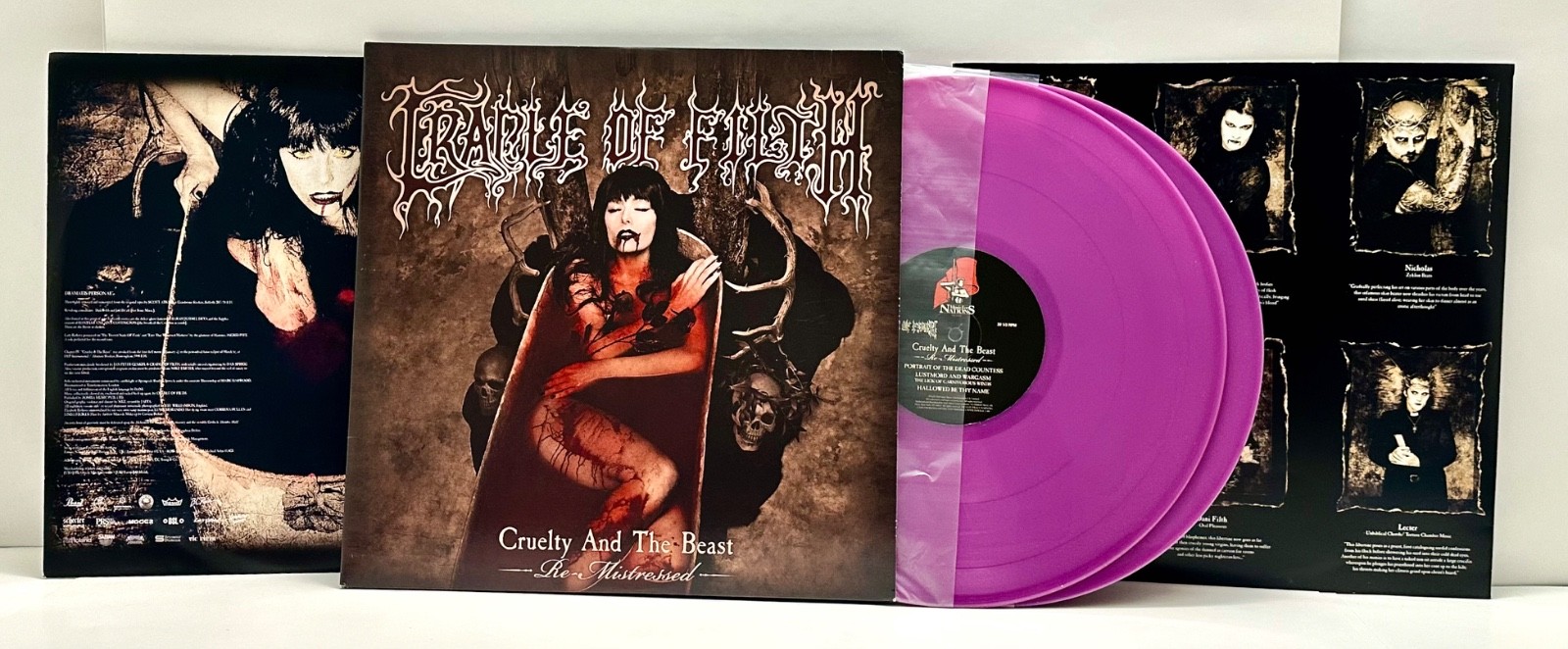 Cradle of Filth Cruelty & Beast Purple Vinyl Record 2LP Pro Cleaned/Graded NM-