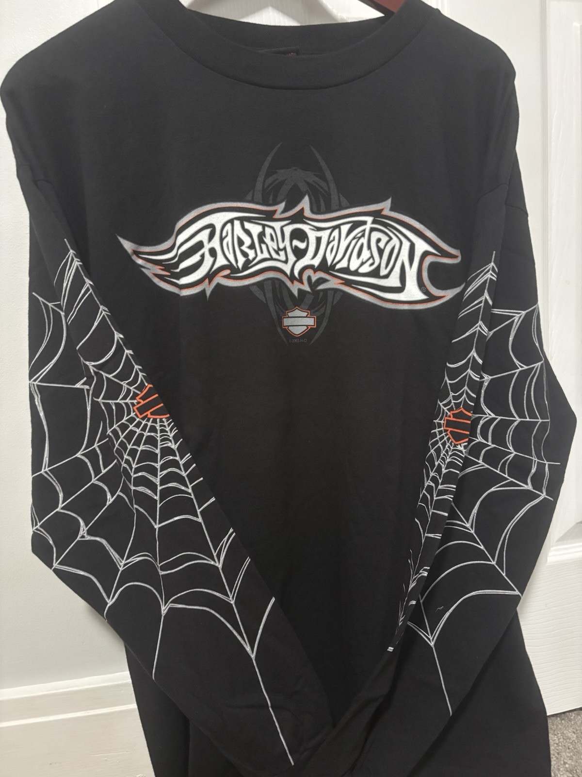 Vintage Harley Davidson Geneva NY Long Sleeve Spider Web XL Travis Scott Y2K