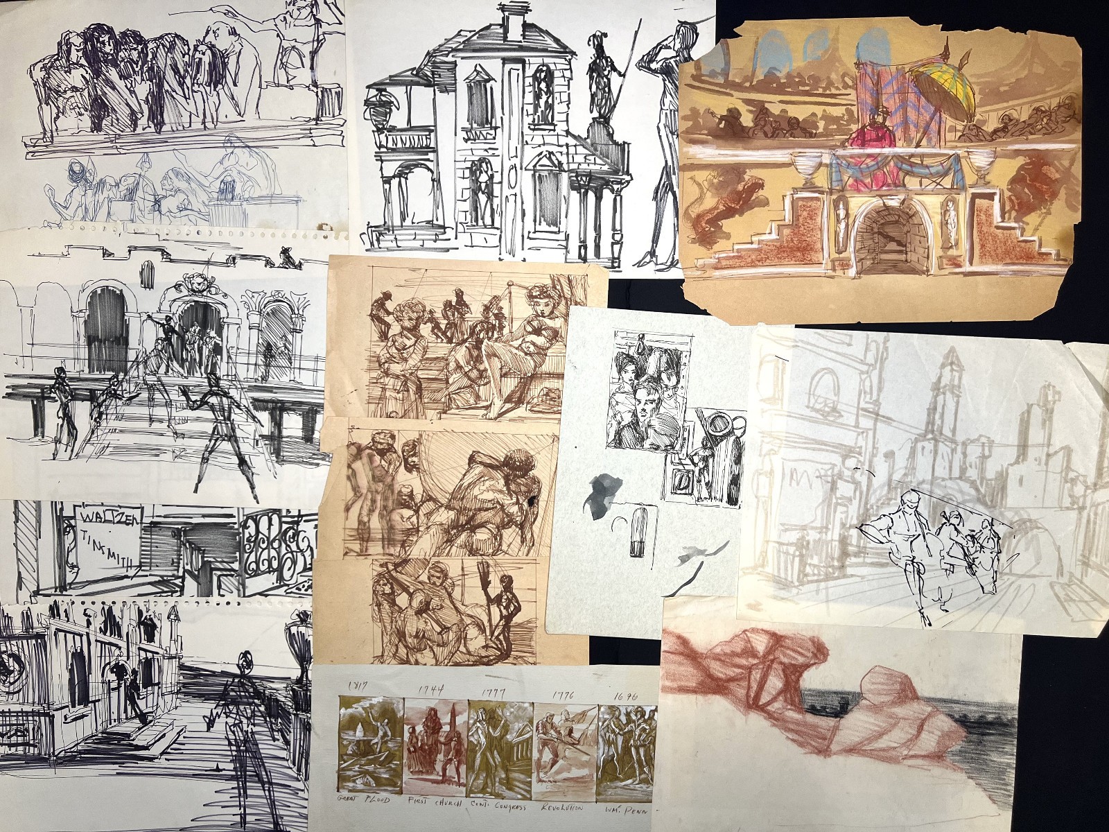 Herbert Leopold-Lot of 13 Composition Studies-Late 20th Century Drawings