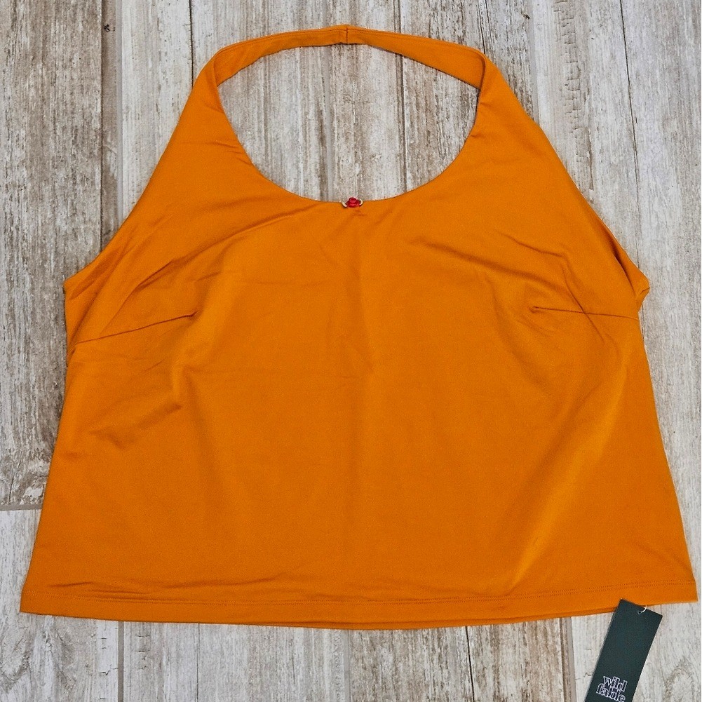 Wild Fable Womens Halter Tank Top Dark Orange Rosette Detail Stretch Size 2X NWT Wild Fable Womens Halter Tank Top Dark Orange Rosette Detail Stretch Size 2X NWT