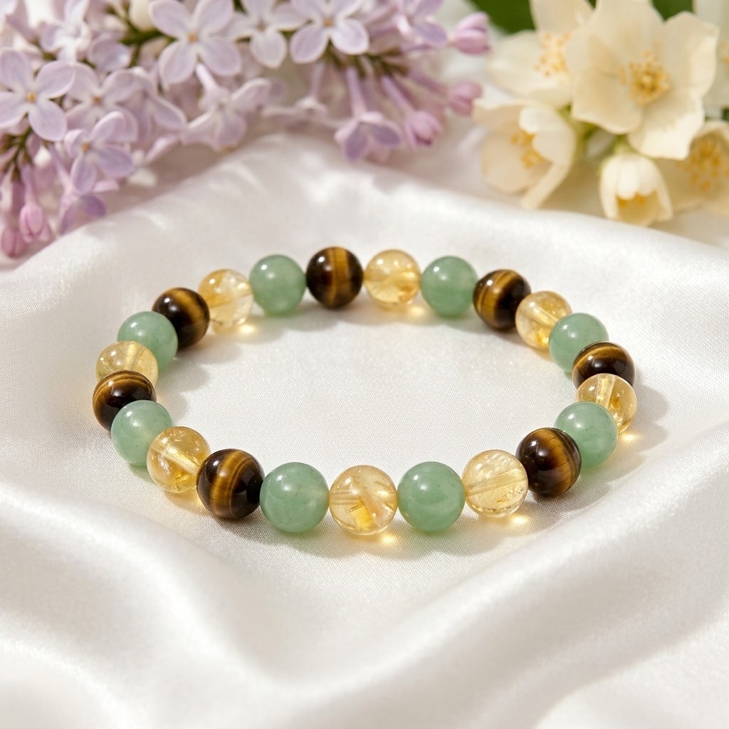 Triple Abundance Bracelet Citrine Aventurine Tiger Eye Wealth Success Crystal
