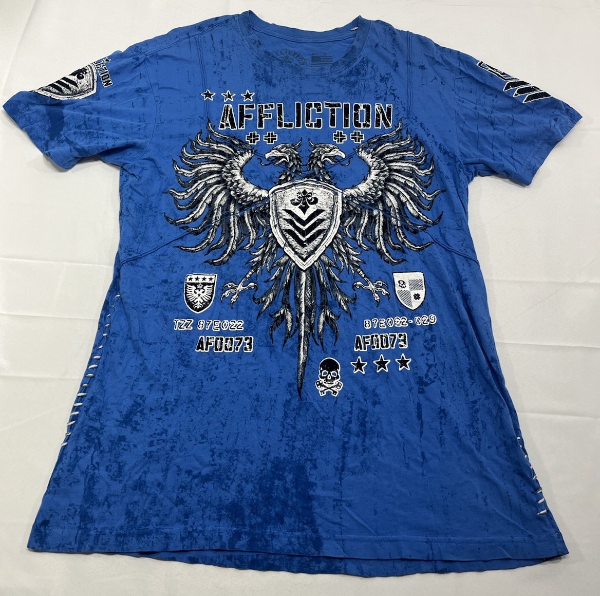 Vintage Affliction Shirt Mens Medium Blue Live Fast USA Made MMA AF0073 RARE