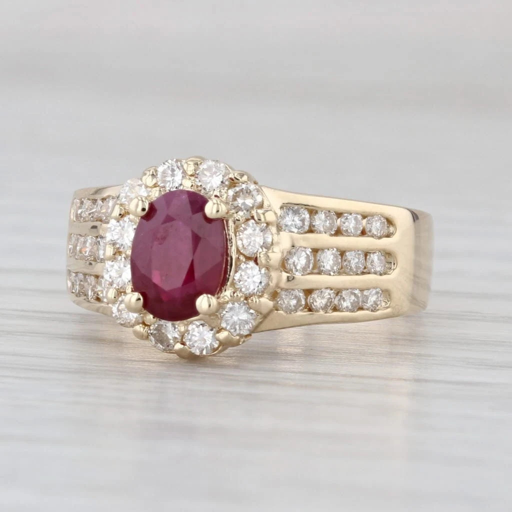1.77ctw Ruby Diamond Halo Ring 14k Yellow Gold Size 8
