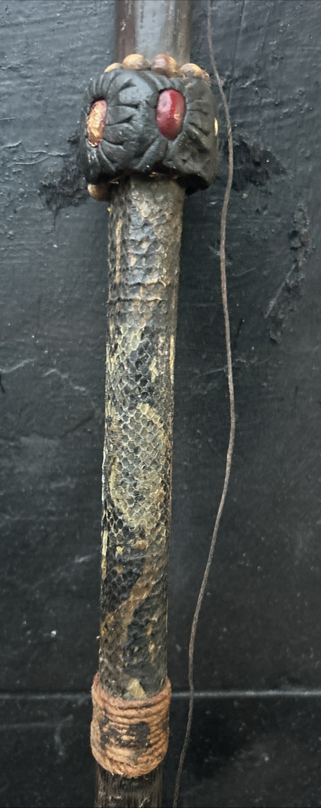 Vintage Dayak Ceremonial Spear BORNEO Black Palm Wood Animal Skin Tribal Art