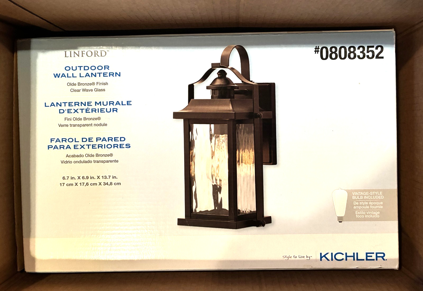 Kichler LINFORD Olde Bronze Outdoor Wall Lantern 0808352 6.7\