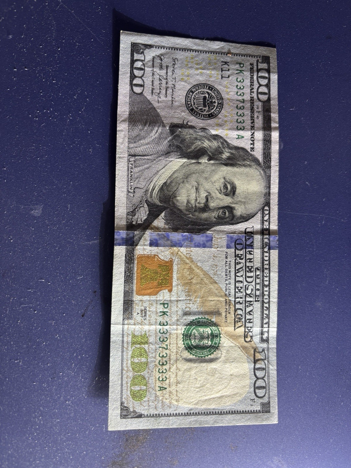 2017A $100 Fancy Serial 33373333 – 7 of a Kind – Federal Reserve Note