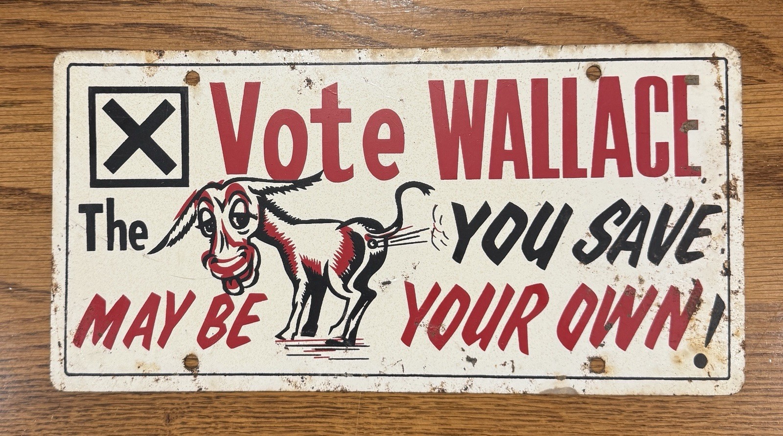 Vintage 1968 George Wallace Booster License Plate Political Alabama