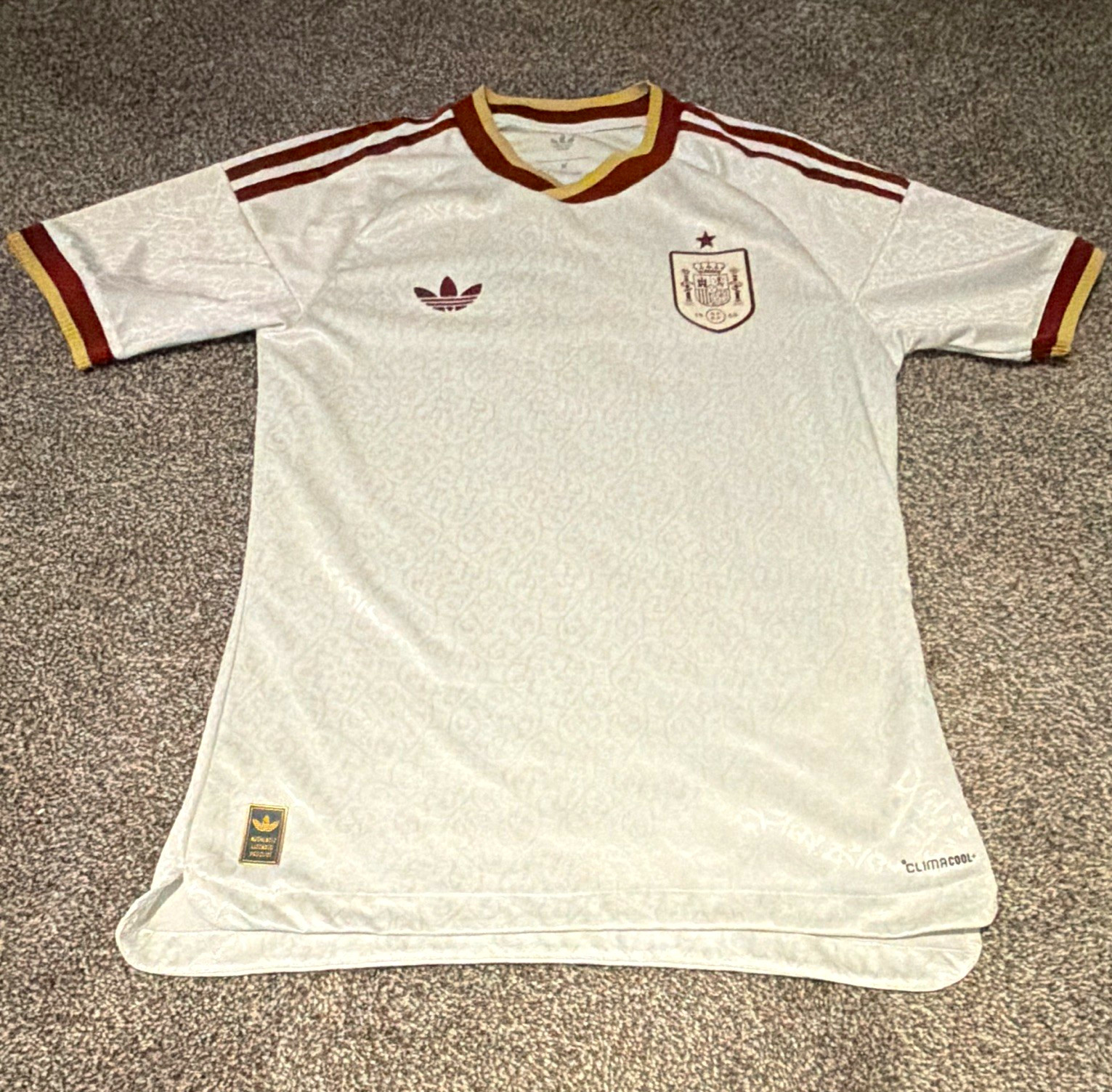adidas Spain National Team Soccer Jersey White with Red & Gold Colors