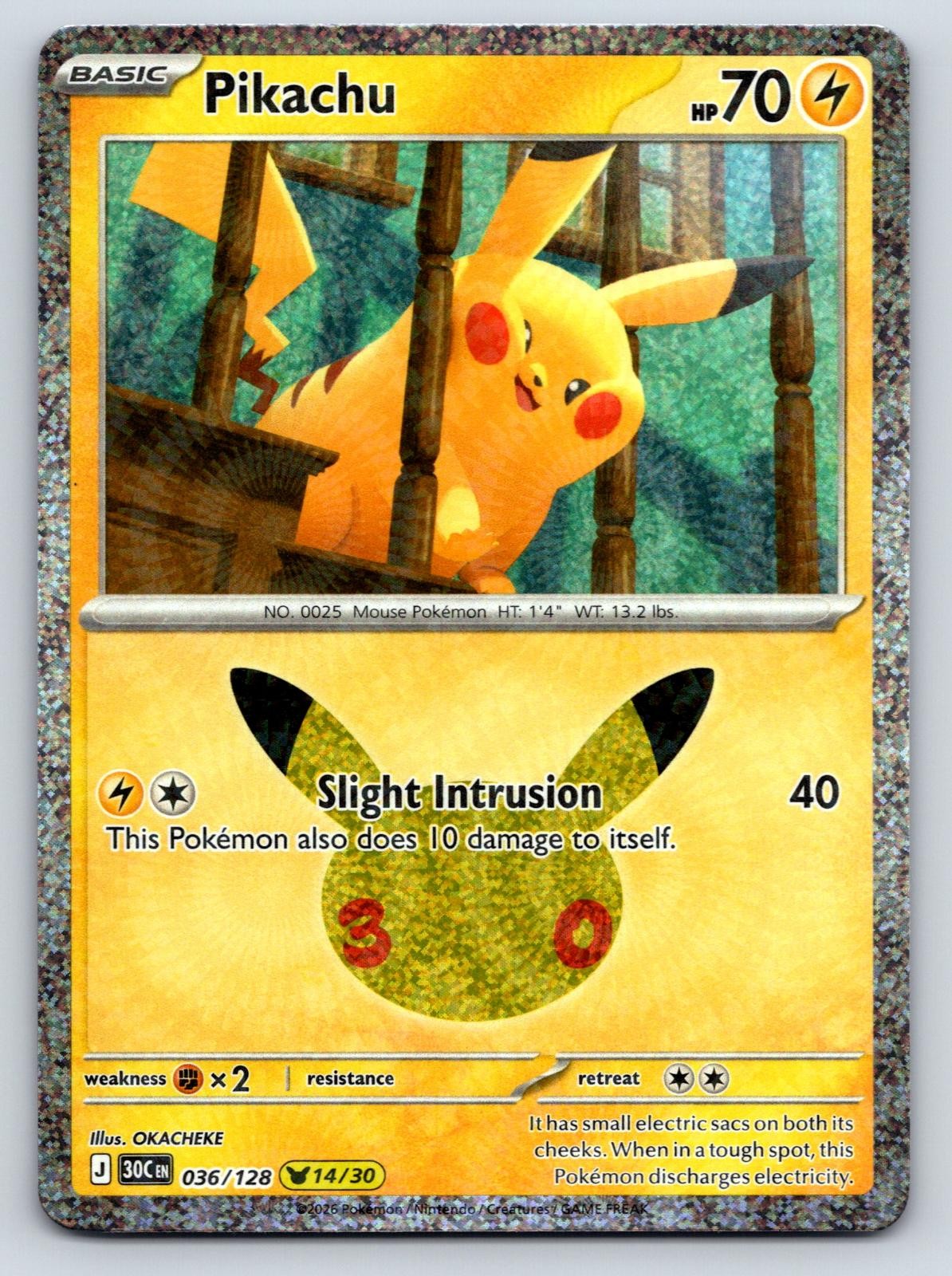 Pikachu 036/128 Holo Pikachu Rare ME: 30th Celebration Pokemon Near Mint