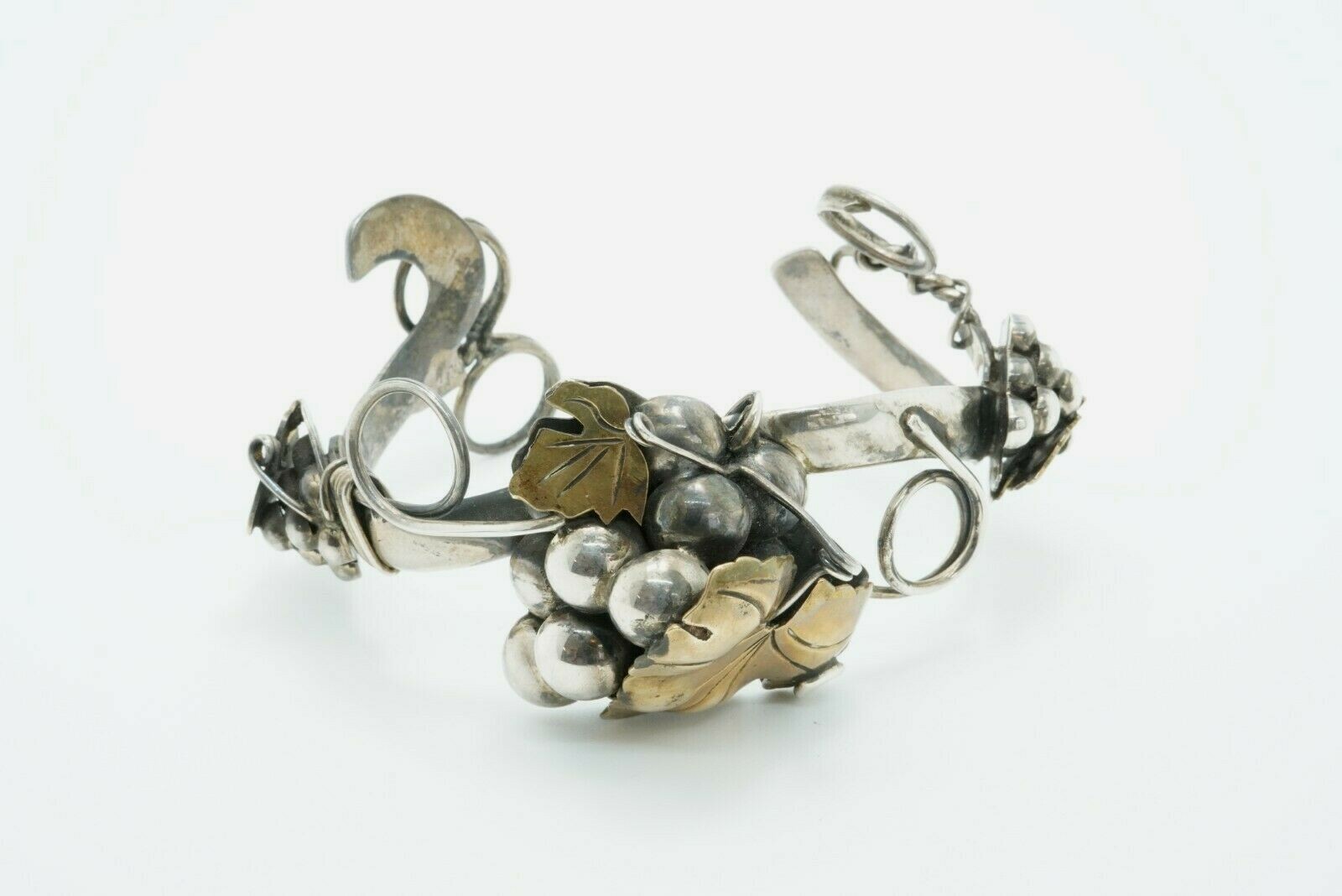 Vintage Pedro\'s Handmade Taxco Mexico Sterling Silver Grape & Leaves Bracelet