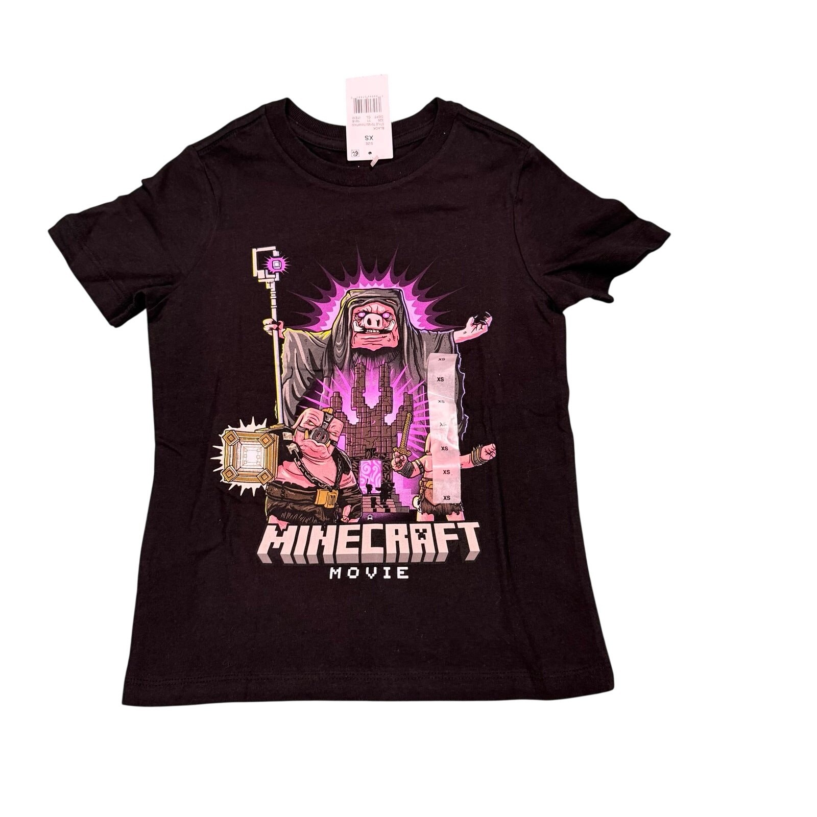 NWT Boys XS Minecraft Movie Black T-Shirt with Piglin NWT