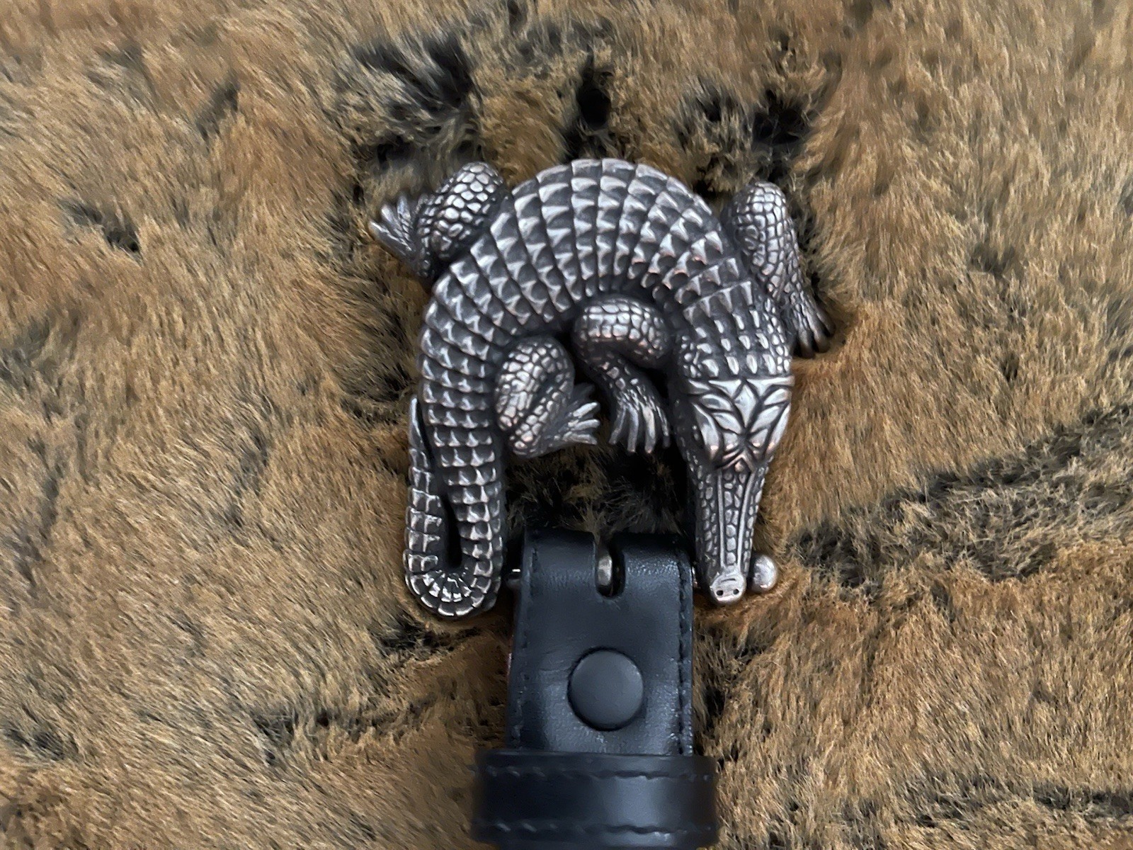 Barry Kieselstein-Cord Silver Alligator Buckle Black Leather Belr Barry Kieselstein-Cord Silver Alligator Buckle Black Leather Belr