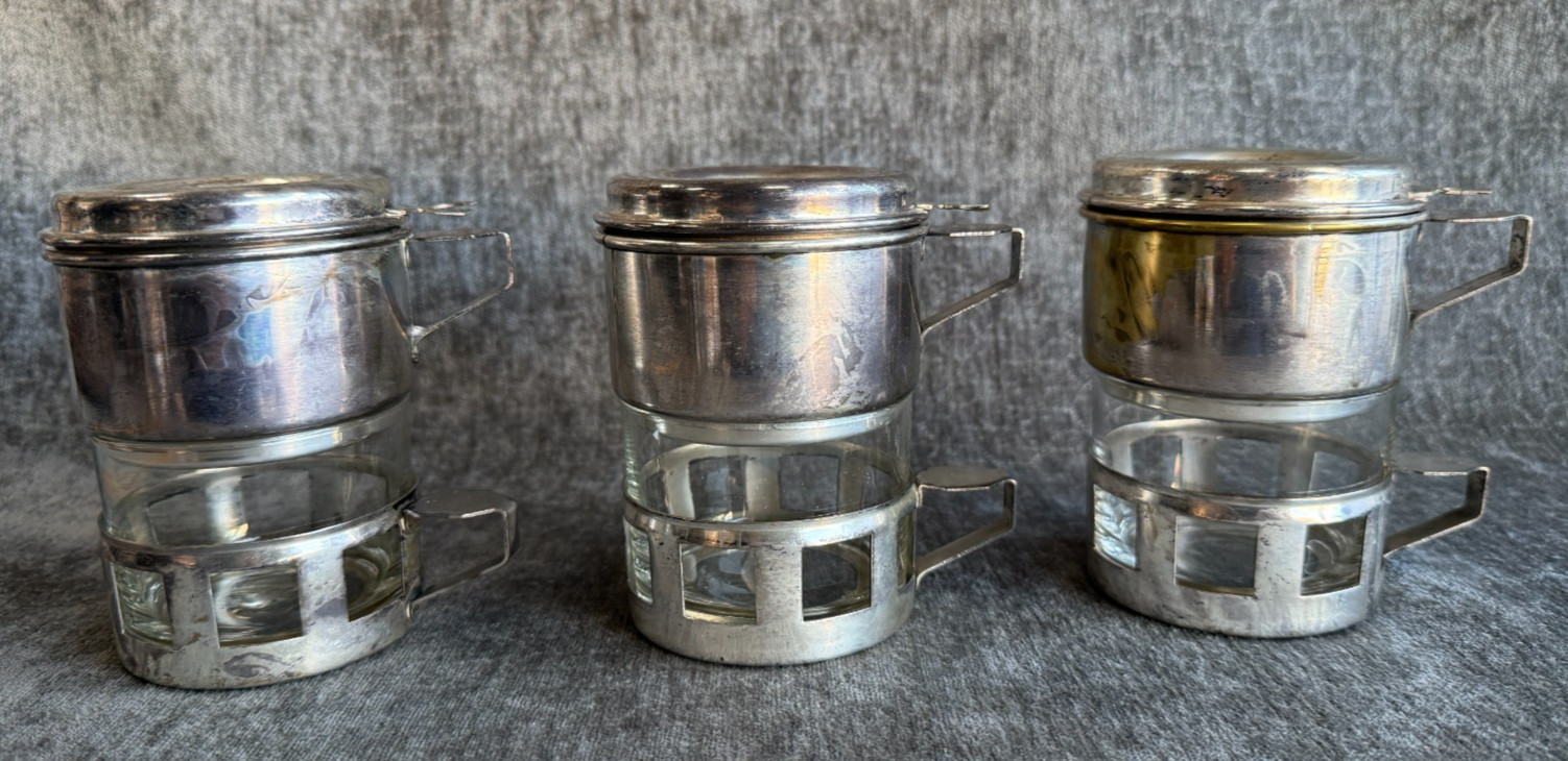 Set of 3 Antique Art Deco Silver Plated Coffee Makers Vintage Kitchen Decor Set of 3 Antique Art Deco Silver Plated Coffee Makers Vintage Kitchen Decor