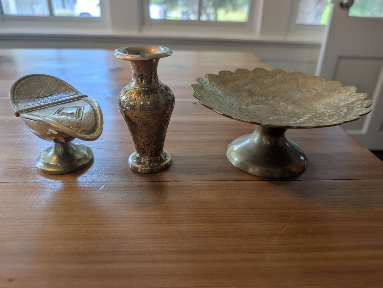 Vintage Solid Brass Incense Boat, Decorative Bud Vase and Flower Compote Dish