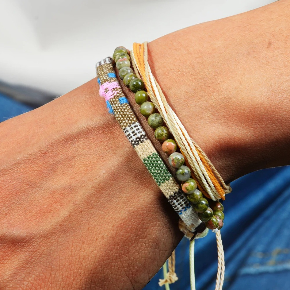 3pcs Men\'s Braided Bracelet Set Natural Stone Boho Woven Wristband Jewelry Gift