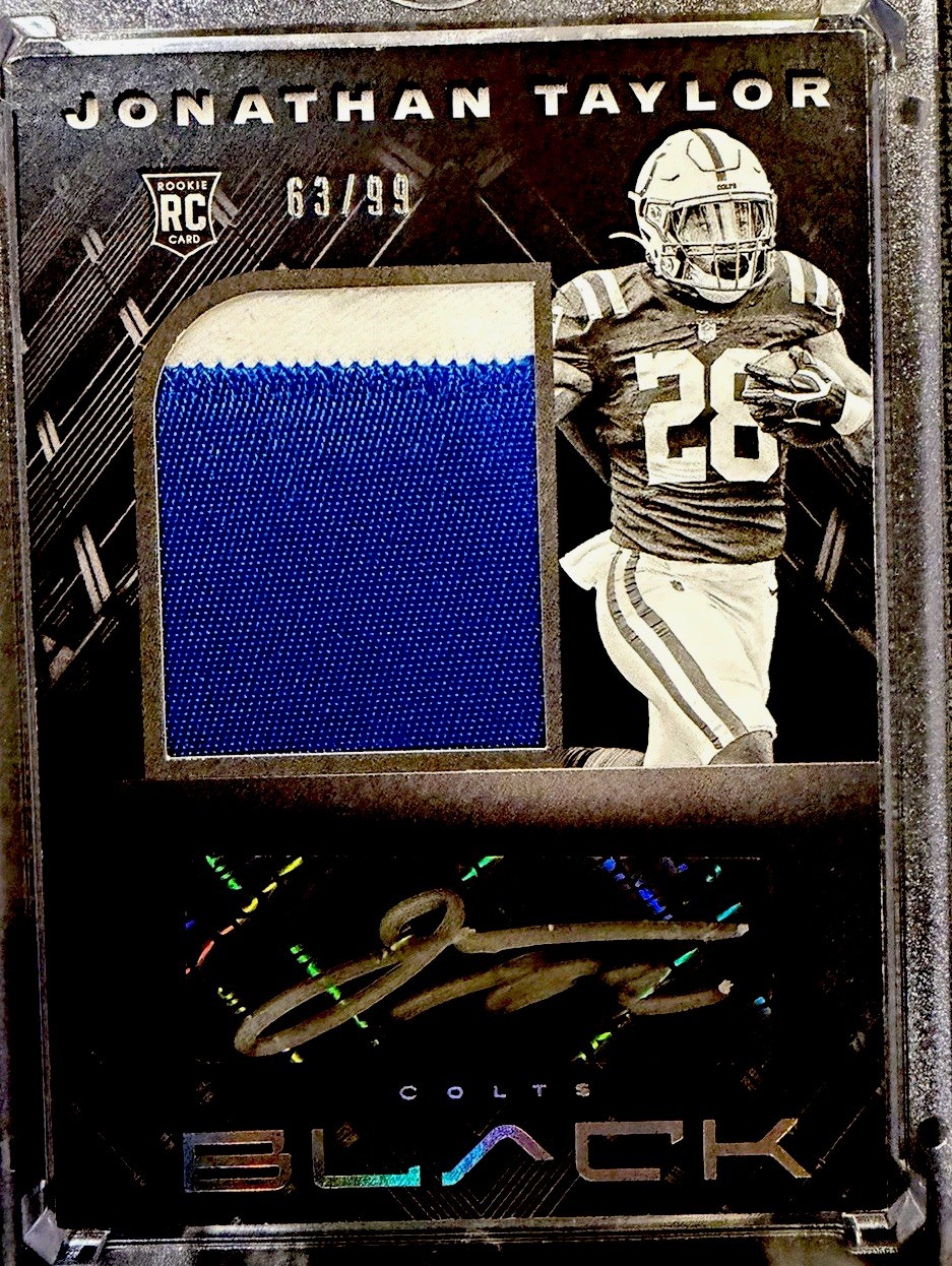 2020 Panini Black Jonathan Taylor Colts RC RPA Rookie Patch Auto 63/99 2020 Panini Black Jonathan Taylor Colts RC RPA Rookie Patch Auto 63/99