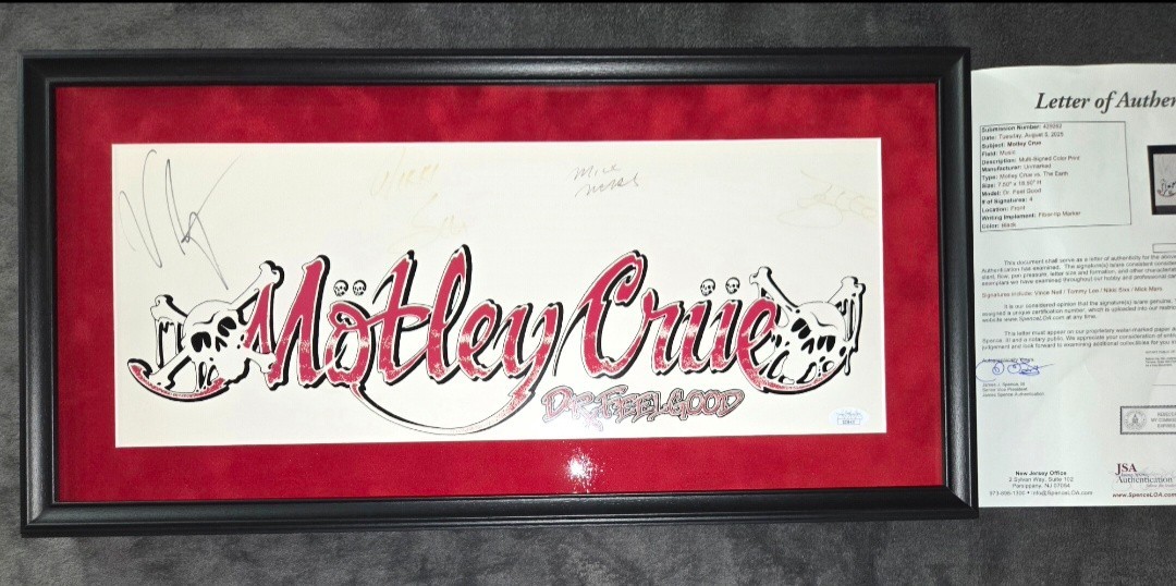 Rare signed framed matted 1990 Motley Crue Dr Feelgood record store banner JSA