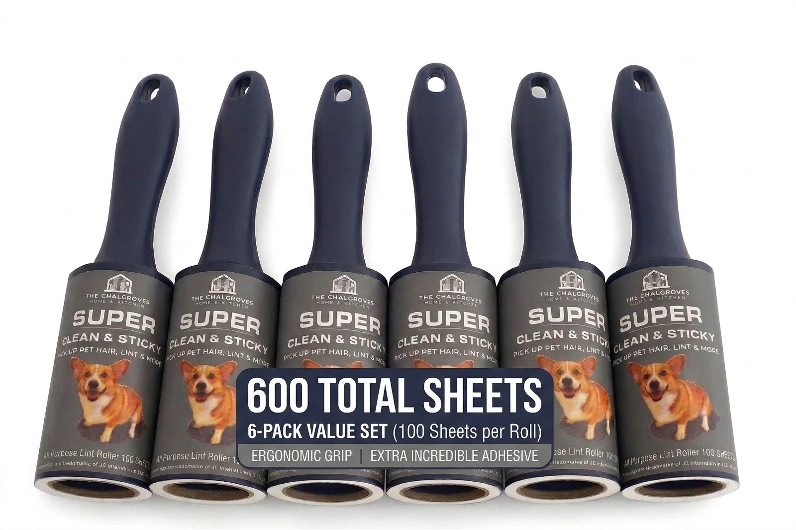 The Chalgroves Extra Sticky Lint Roller for Pet Hair (600 Sheets) - 6 Pack Value