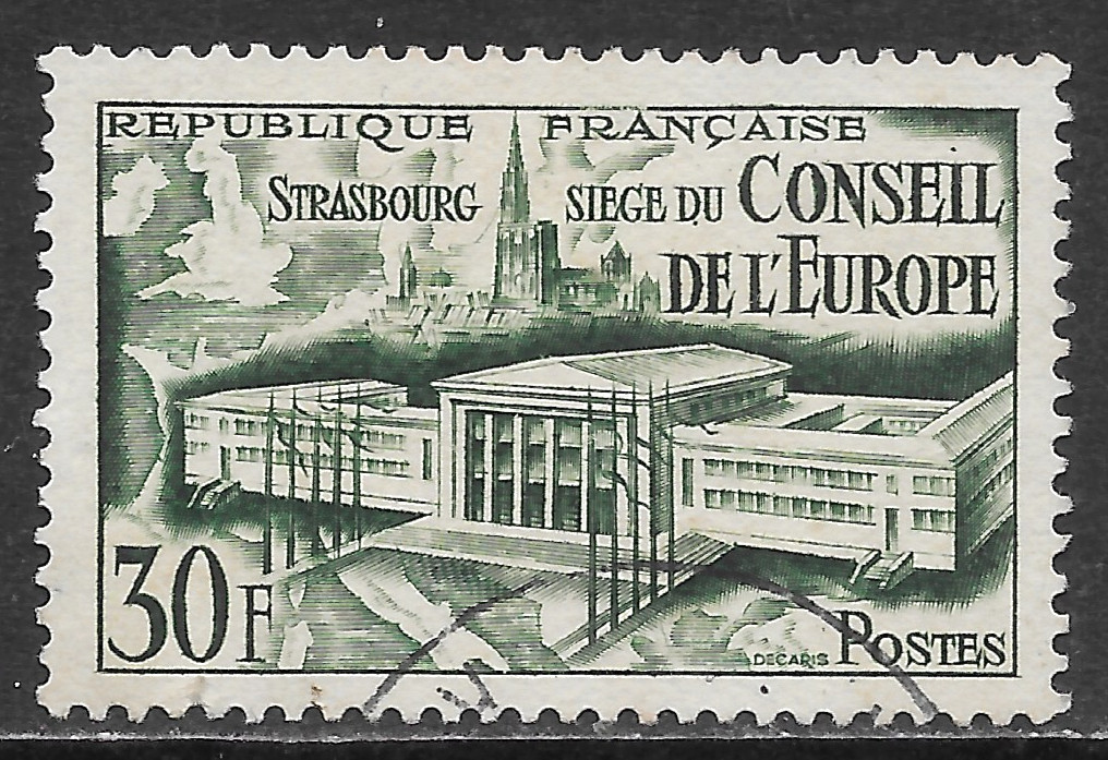 FRANCE SCOTT 679 USED VF - 1952 30fr DARK GREEN - COUNCIL OF EUROPE ISSUE